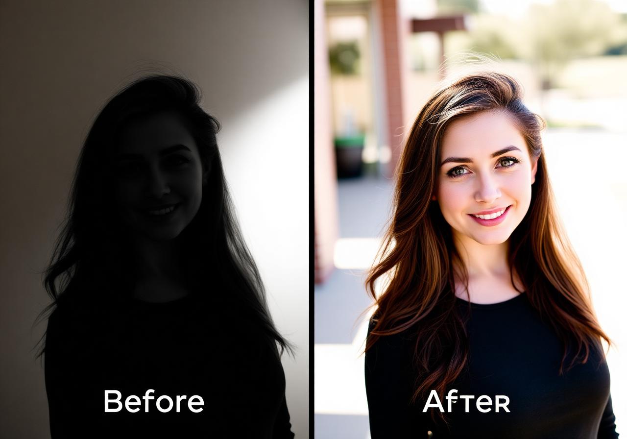 Portrait before and after AI enhancement